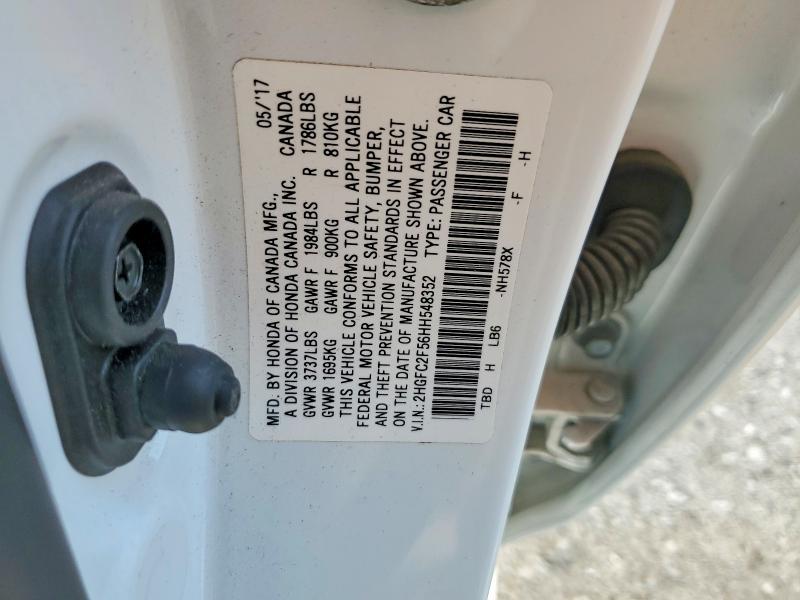 2017 Honda Civic მანქანა იყიდება აუქციონზე, vin: 2HGFC2F56HH548352, აუქციონის ნომერი: 54200446