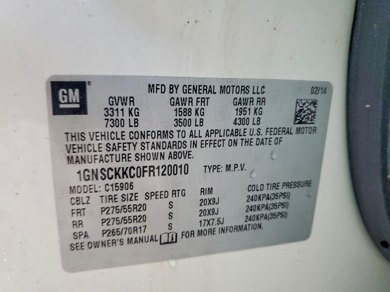 Aukcja sprzedaży 2015 Chevrolet Suburban, vin: 1GNSCKKC0FR120010, numer aukcji: 53038376