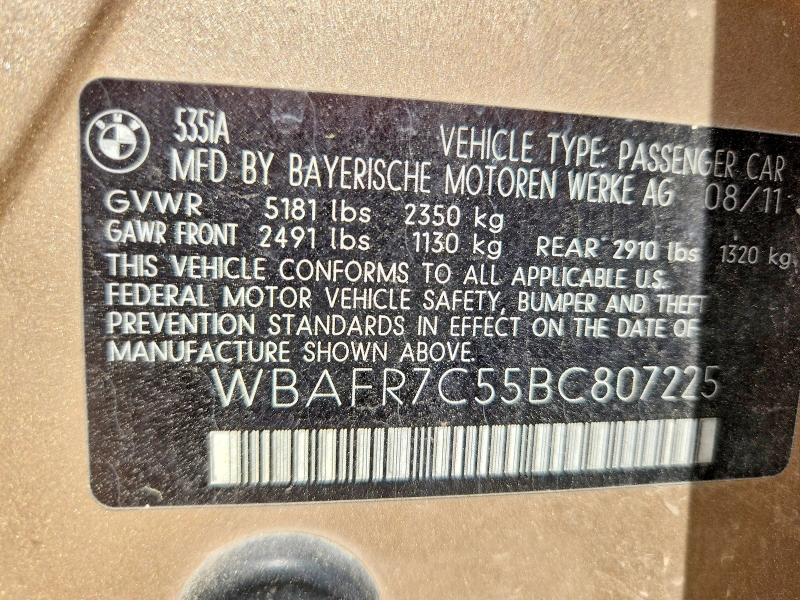 Aukcja sprzedaży 2011 Bmw 535, vin: WBAFR7C55BC807225, numer aukcji: 54634386