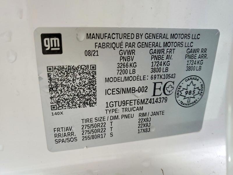 Aukcja sprzedaży 2021 Gmc Sierra, vin: 1GTU9FET6MZ414379, numer aukcji: 53544376