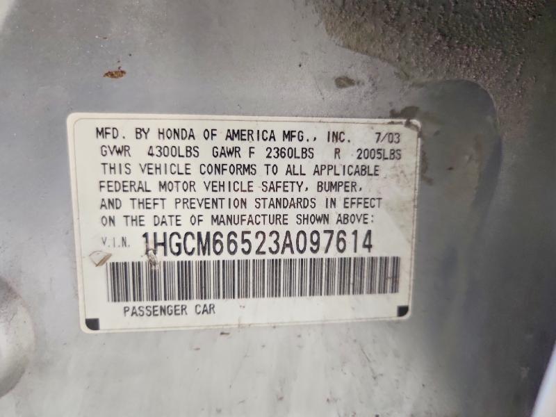 2003 Honda Accord მანქანა იყიდება აუქციონზე, vin: 1HGCM66523A097614, აუქციონის ნომერი: 53063316