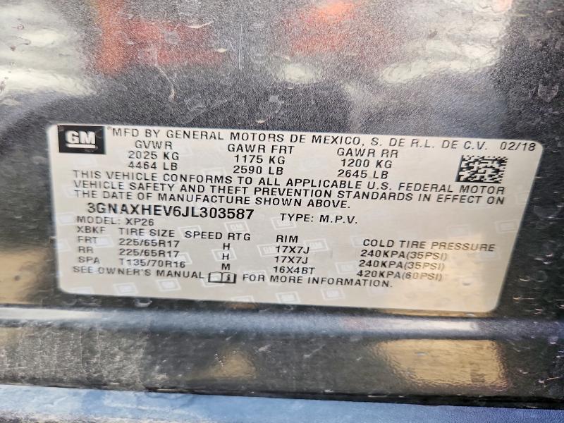2018 Chevrolet Equinox მანქანა იყიდება აუქციონზე, vin: 3GNAXHEV6JL303587, აუქციონის ნომერი: 54181636