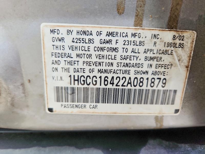 53940806 :رقم المزاد ، 1HGCG16422A081879 vin ، 2002 Honda Accord مزاد بيع
