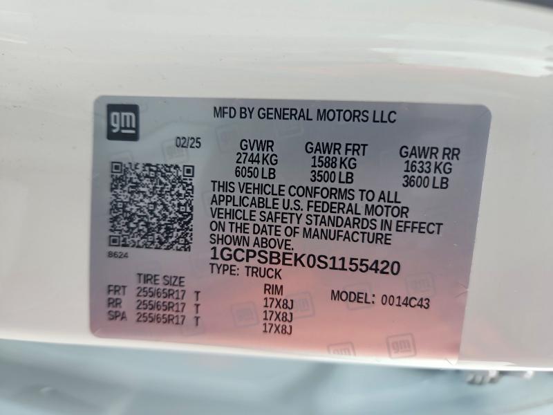 Aukcja sprzedaży 2025 Chevrolet Colorado, vin: 1GCPSBEK0S1155420, numer aukcji: 54515166