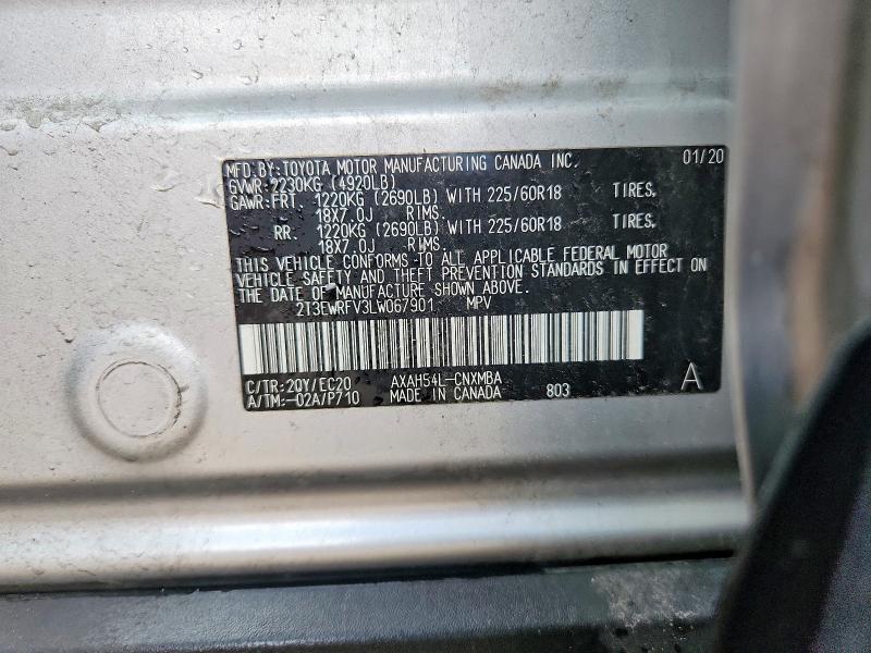 53011046 :رقم المزاد ، 2T3EWRFV3LW067901 vin ، 2020 Toyota Rav4 مزاد بيع