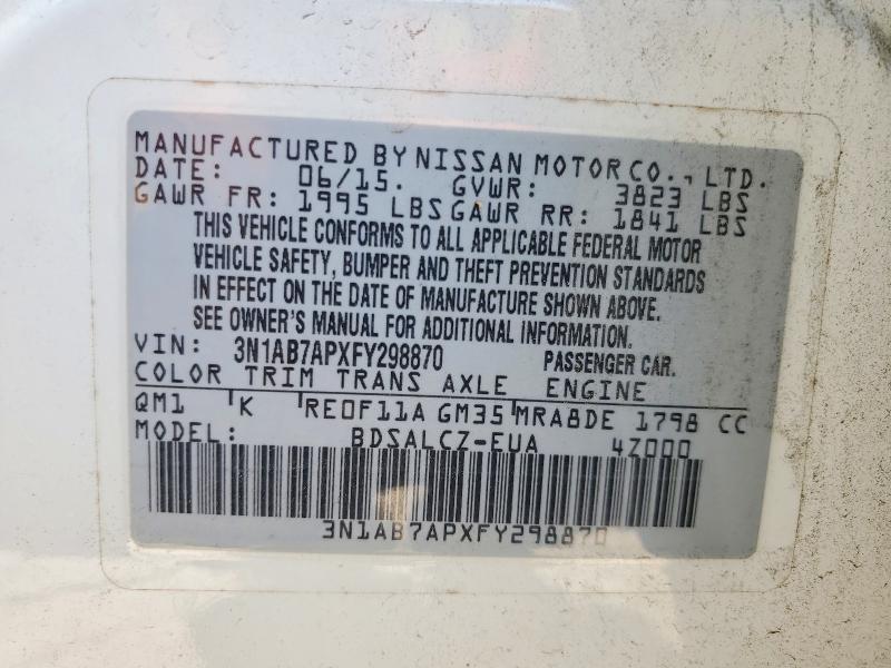 2015 Nissan Sentra მანქანა იყიდება აუქციონზე, vin: 3N1AB7APXFY298870, აუქციონის ნომერი: 52663976