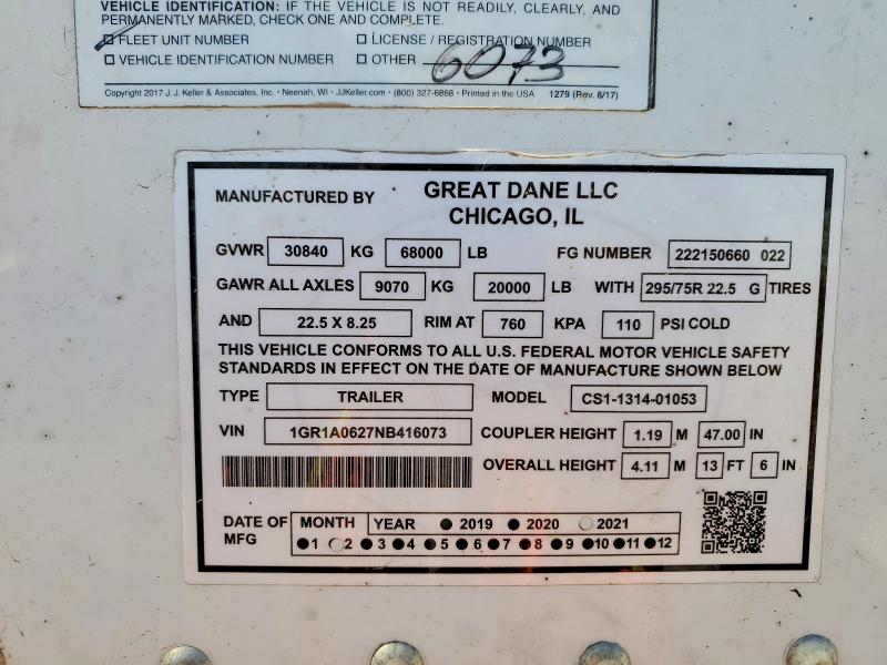 Продаж на аукціоні авто 2022 Great Dane Trai Trailers, vin: 1GR1A0627NB416073, номер лоту: 52719006