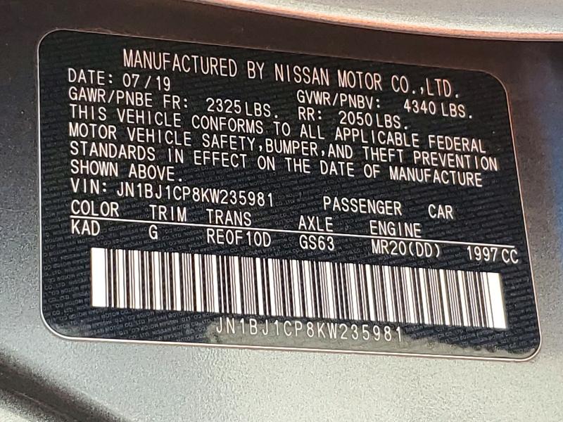Auction sale of the 2019 Nissan Rogue Sport, vin: JN1BJ1CP8KW235981, lot number: 54853916