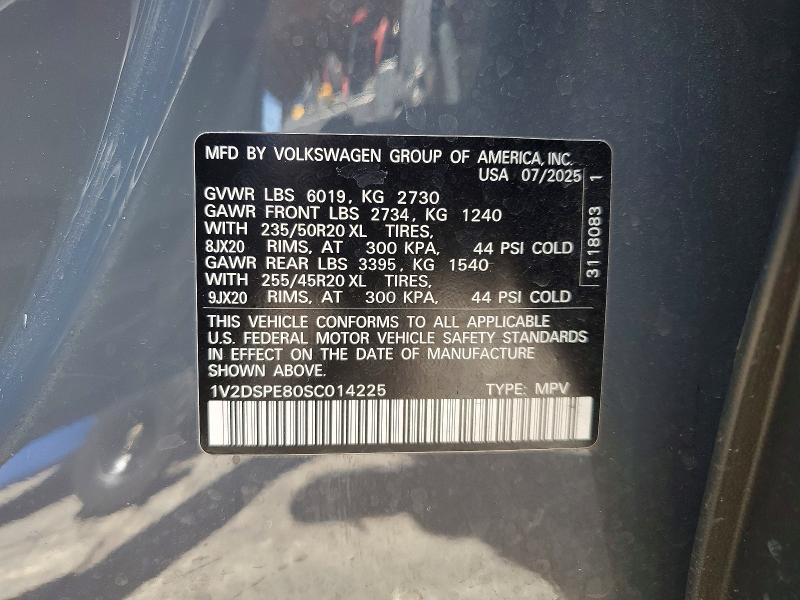 2025 Volkswagen Id.4 მანქანა იყიდება აუქციონზე, vin: 1V2DSPE80SC014225, აუქციონის ნომერი: 52098706