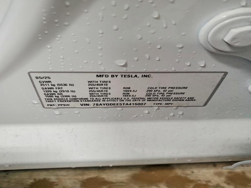 Aukcja sprzedaży 2026 Tesla Mdl Y, vin: 7SAYGDEE5TA415007, numer aukcji: 54999316