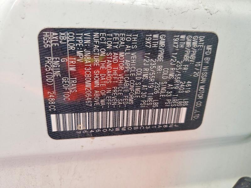 55141856 :رقم المزاد ، JN8AT3CB0MW206467 vin ، 2021 Nissan Rogue مزاد بيع