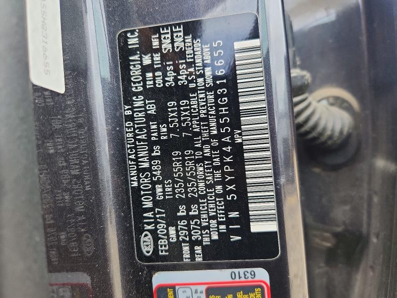 53593566 :رقم المزاد ، 5XYPK4A55HG316655 vin ، 2017 Kia Sorento مزاد بيع