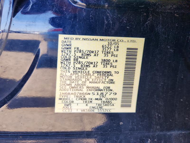 Продажа на аукционе авто 2006 Nissan Titan, vin: 1N6BA07B66N518779, номер лота: 54888336