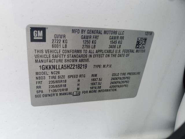 53087046 :رقم المزاد ، 1GKKNLLA5HZ218219 vin ، 2017 Gmc Acadia مزاد بيع