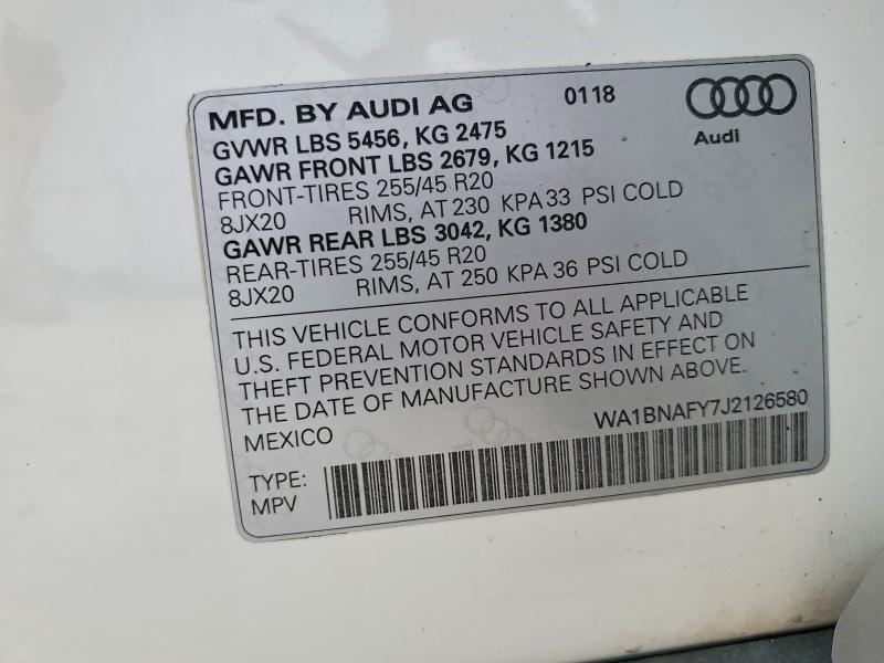 Продаж на аукціоні авто 2018 Audi Q5, vin: WA1BNAFY7J2126580, номер лоту: 53251366