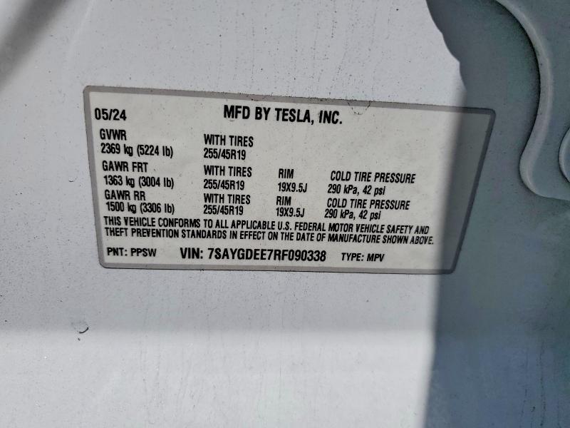 53143706 :رقم المزاد ، 7SAYGDEE7RF090338 vin ، 2024 Tesla Model Y مزاد بيع
