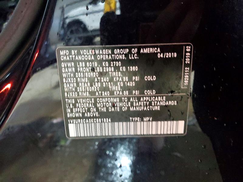 Aukcja sprzedaży 2019 Volkswagen Atlas, vin: 1V2UR2CA0KC561824, numer aukcji: 53887376