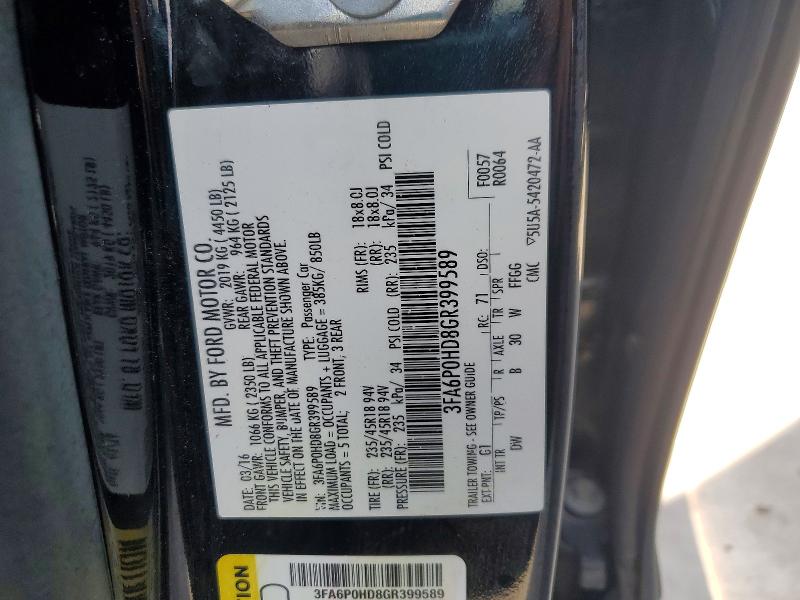 Aukcja sprzedaży 2016 Ford Fusion, vin: 3FA6P0HD8GR399589, numer aukcji: 54716076