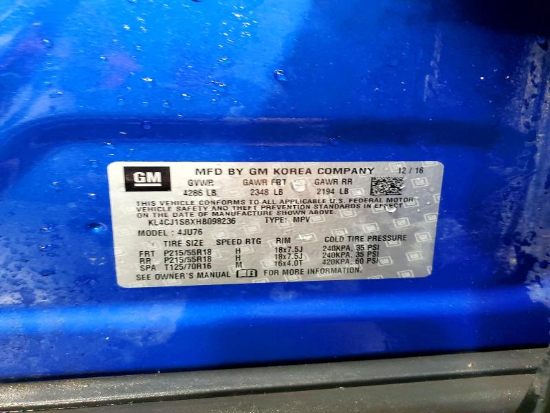 2017 Buick Encore მანქანა იყიდება აუქციონზე, vin: KL4CJ1SBXHB098236, აუქციონის ნომერი: 54915866