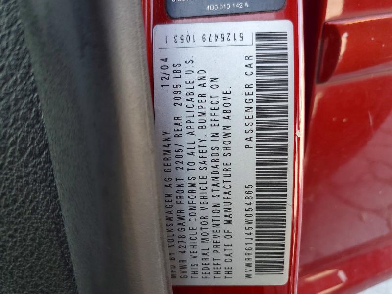 55318706 :رقم المزاد ، WVWRR61J45W054865 vin ، 2005 Volkswagen Jetta مزاد بيع