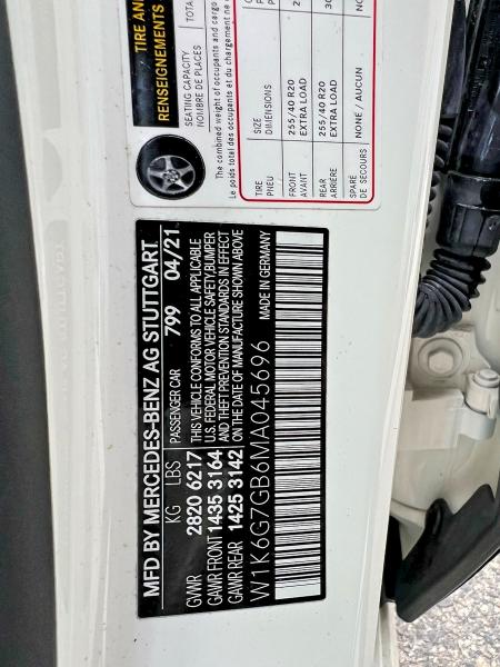 2021 Mercedes-benz S მანქანა იყიდება აუქციონზე, vin: W1K6G7GB6MA045696, აუქციონის ნომერი: 52925946