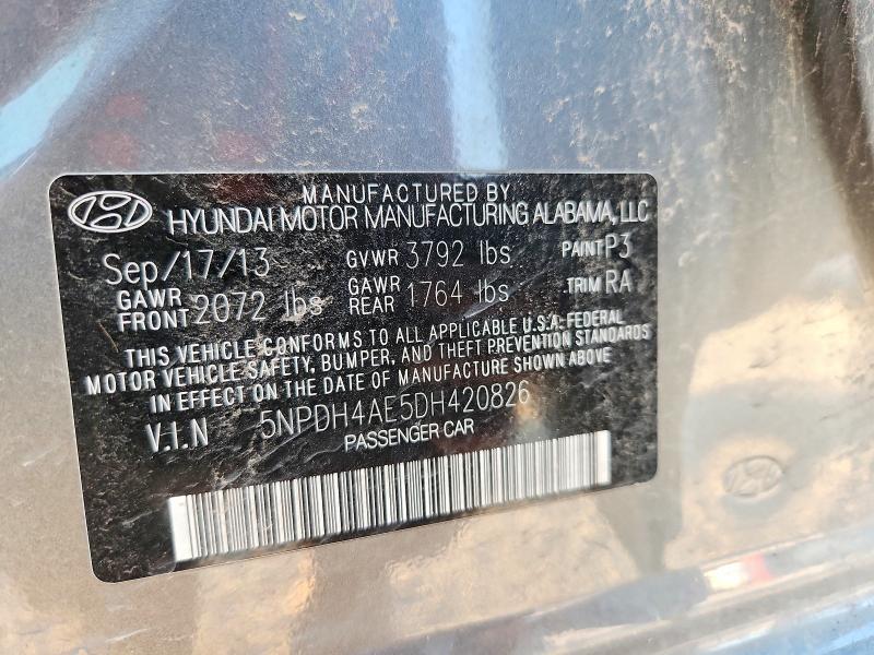 53381806 :رقم المزاد ، 5NPDH4AE5DH420826 vin ، 2013 Hyundai Elantra مزاد بيع