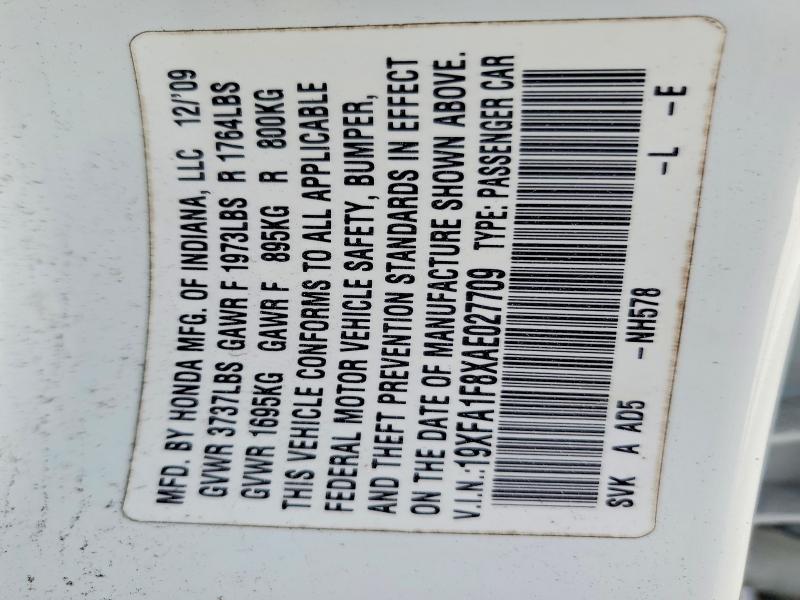 Продажа на аукционе авто 2010 Honda Civic, vin: 19XFA1F8XAE027709, номер лота: 52444866