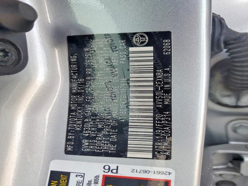 2016 Toyota Camry Hybrid მანქანა იყიდება აუქციონზე, vin: 4T1BD1FK7GU187618, აუქციონის ნომერი: 54799946
