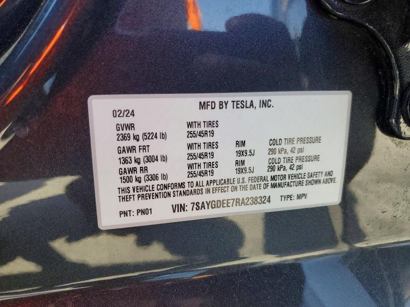 55001086 :رقم المزاد ، 7SAYGDEE7RA238324 vin ، 2024 Tesla Model Y مزاد بيع