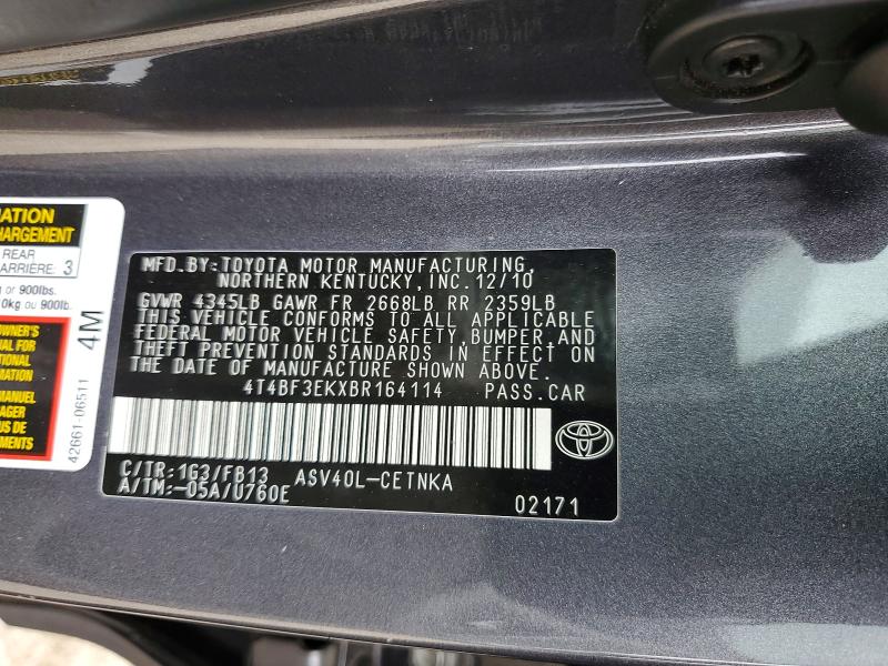 52222136 :رقم المزاد ، 4T4BF3EKXBR164114 vin ، 2011 Toyota Camery مزاد بيع