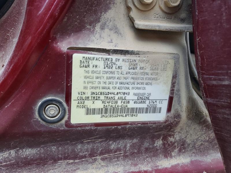 Продаж на аукціоні авто 2004 Nissan Sentra, vin: 3N1CB51D44L897843, номер лоту: 54654896