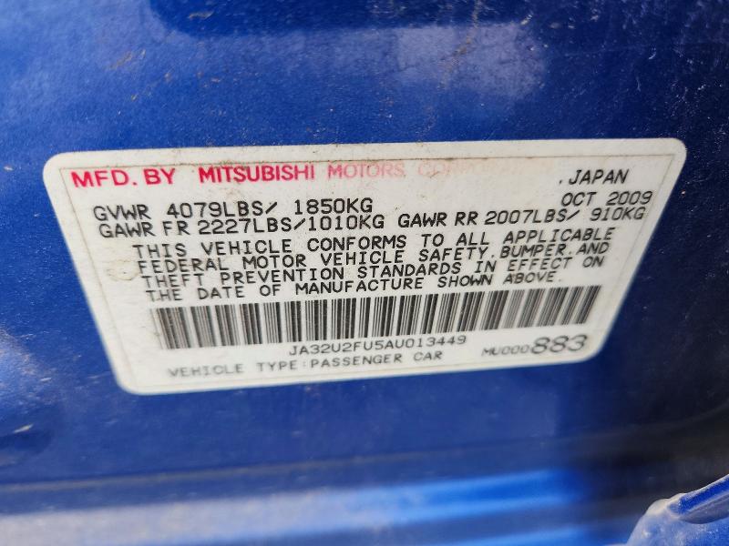 53995076 :رقم المزاد ، JA32U2FU5AU013449 vin ، 2010 Mitsubishi Lancer مزاد بيع