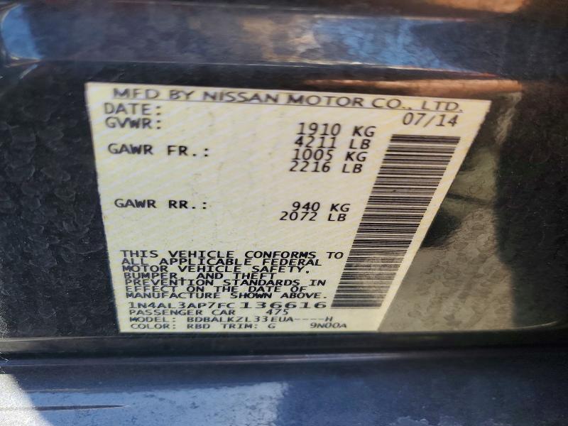 Aukcja sprzedaży 2015 Nissan Altima, vin: 1N4AL3AP7FC136616, numer aukcji: 54001826