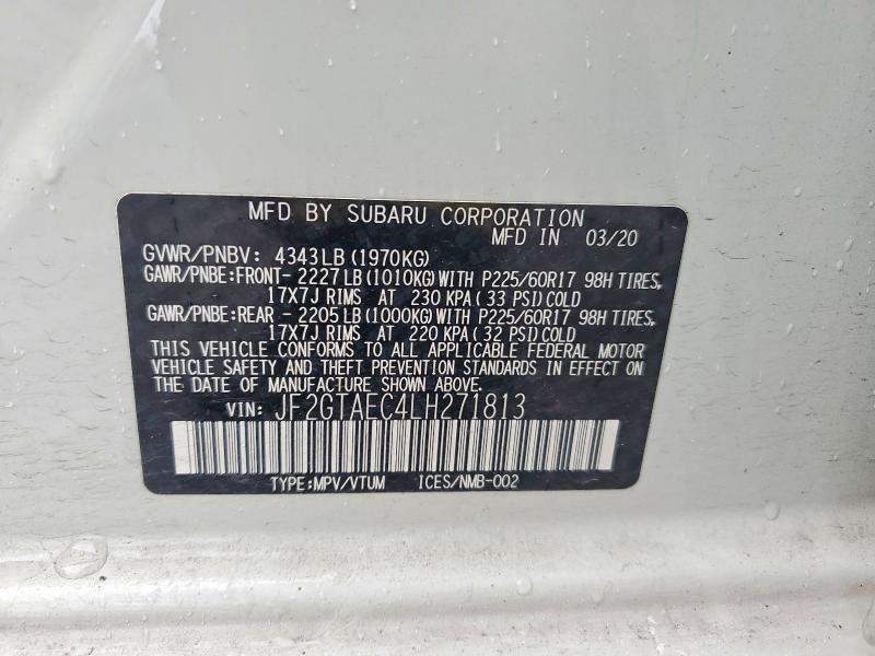 Aukcja sprzedaży 2020 Subaru Crosstrek, vin: JF2GTAEC4LH271813, numer aukcji: 53595036