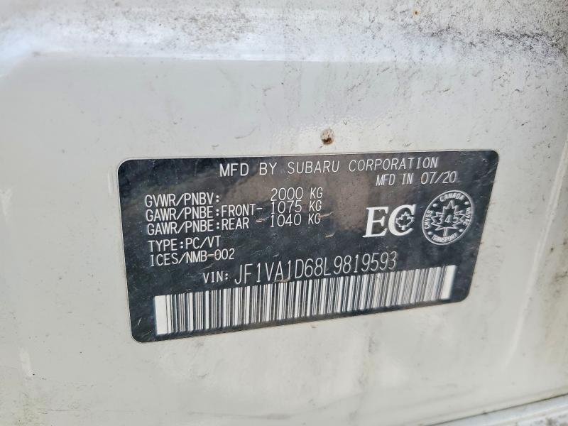 51851776 :رقم المزاد ، JF1VA1D68L9819593 vin ، 2020 Subaru Wrx مزاد بيع