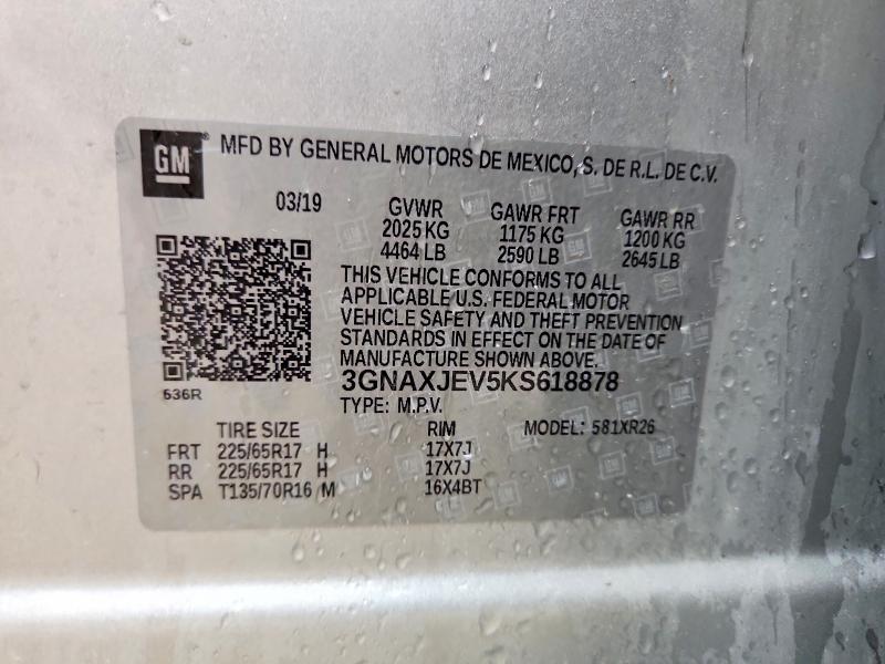 52396156 :رقم المزاد ، 3GNAXJEV5KS618878 vin ، 2019 Chevrolet Equinox مزاد بيع