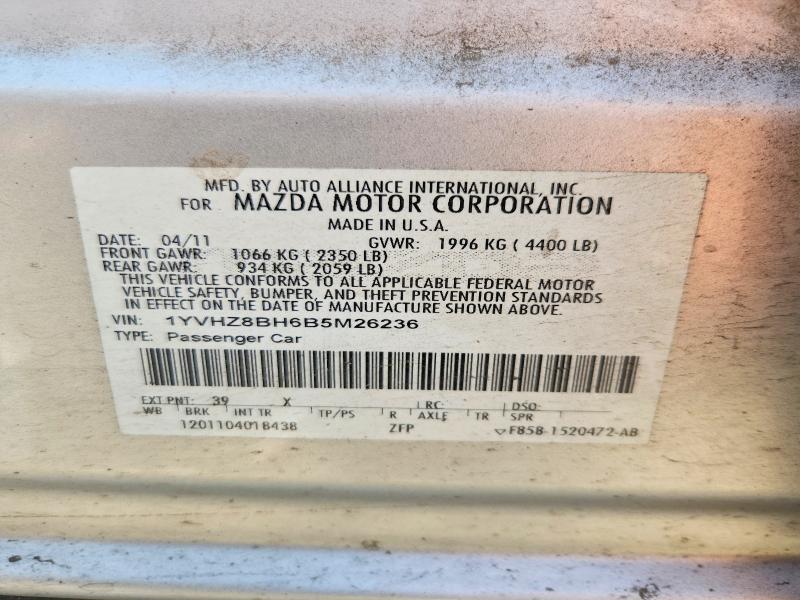 54176496 :رقم المزاد ، 1YVHZ8BH6B5M26236 vin ، 2011 Mazda 6 مزاد بيع