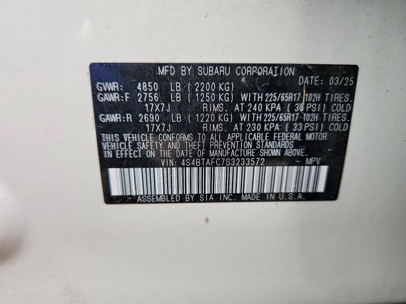 Aukcja sprzedaży 2025 Subaru Outback, vin: 4S4BTAFC7S3233572, numer aukcji: 52708656