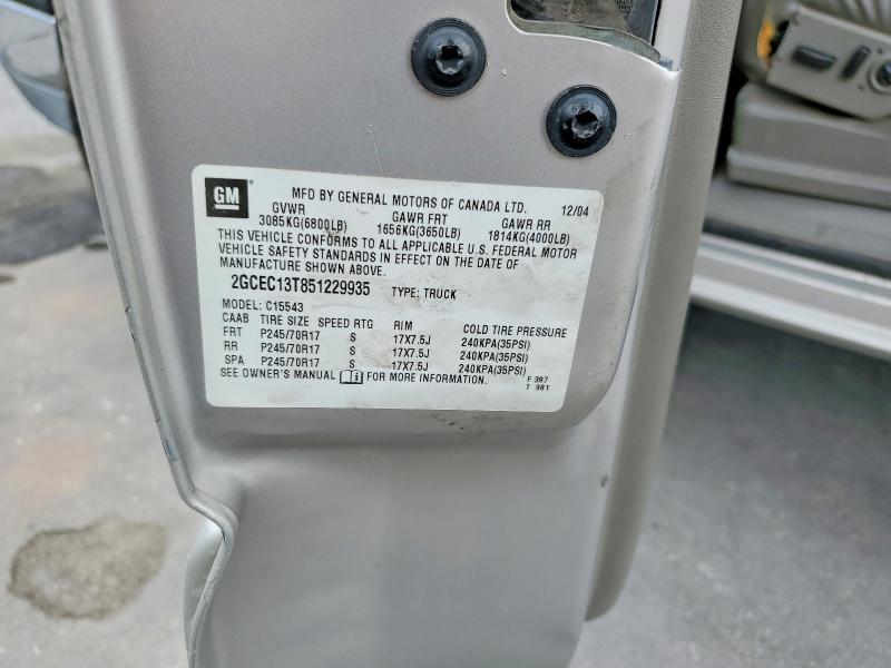 2005 Chevrolet Silverado მანქანა იყიდება აუქციონზე, vin: 2GCEC13T851229935, აუქციონის ნომერი: 53446406