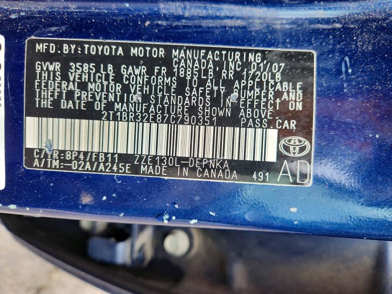 Aukcja sprzedaży 2007 Toyota Corolla, vin: 2T1BR32E87C790351, numer aukcji: 54549676