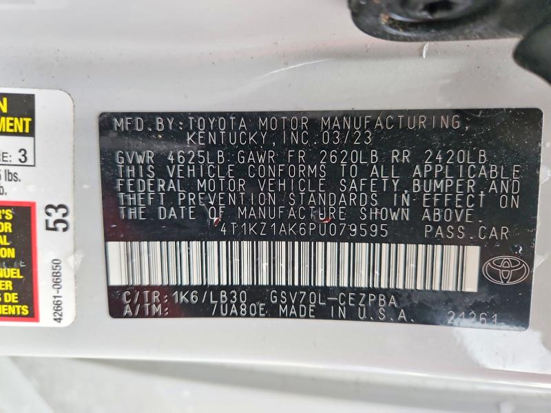 2023 Toyota Camry მანქანა იყიდება აუქციონზე, vin: 4T1KZ1AK6PU079595, აუქციონის ნომერი: 55090056