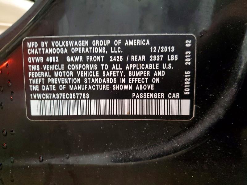 Продажа на аукционе авто 2014 Volkswagen Passat, vin: 1VWCN7A37EC057783, номер лота: 54018606