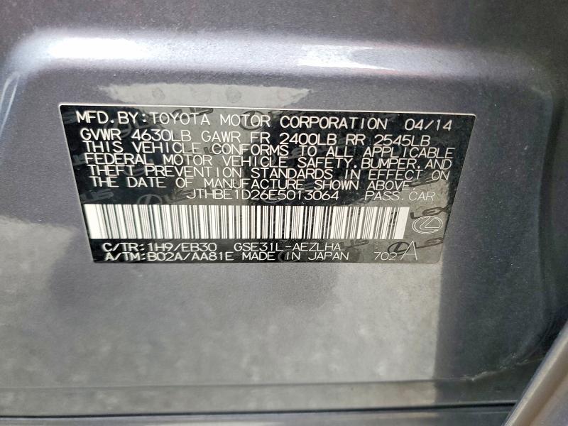 52932606 :رقم المزاد ، JTHBE1D26E5013064 vin ، 2014 Lexus Is مزاد بيع