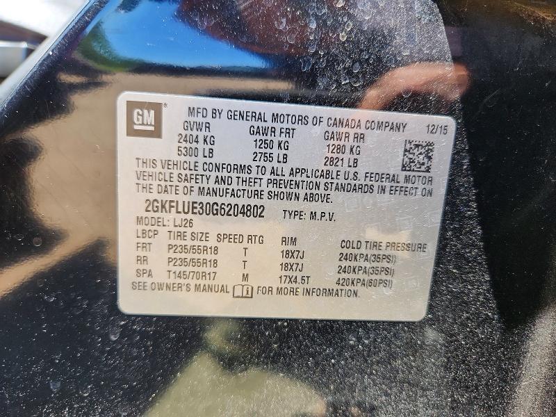 Aukcja sprzedaży 2016 Gmc Terrain, vin: 2GKFLUE30G6204802, numer aukcji: 54918656