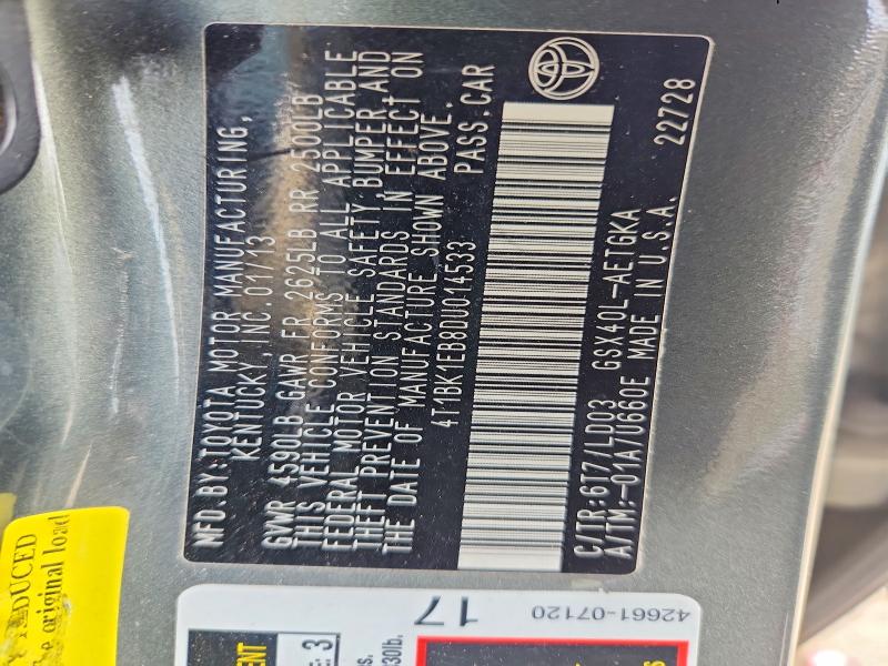 52169646 :رقم المزاد ، 4T1BK1EB8DU014533 vin ، 2013 Toyota Avalon مزاد بيع