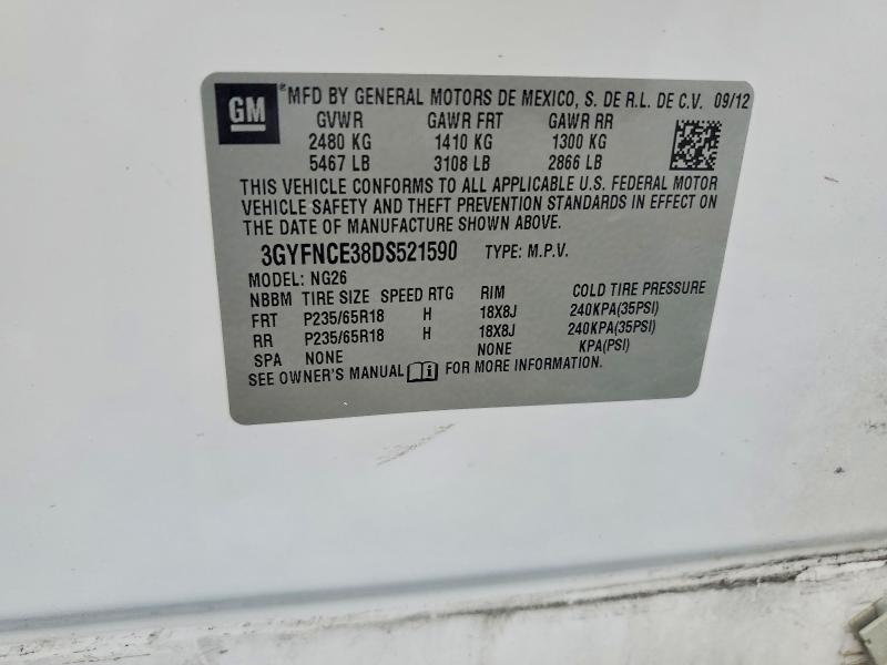 52070176 :رقم المزاد ، 3GYFNCE38DS521590 vin ، 2013 Cadillac Srx مزاد بيع