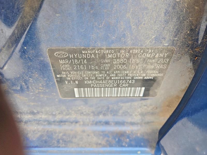 2014 Hyundai Elantra მანქანა იყიდება აუქციონზე, vin: KMHDH4AE8EU166743, აუქციონის ნომერი: 51425576