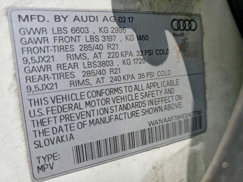 2017 Audi Q7 მანქანა იყიდება აუქციონზე, vin: WA1VAAF78HD047739, აუქციონის ნომერი: 54816906