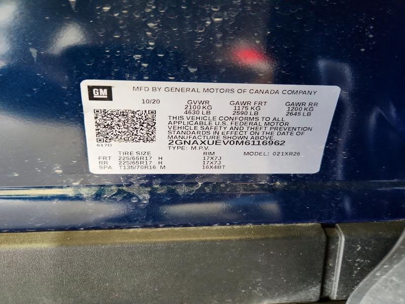 Aukcja sprzedaży 2021 Chevrolet Equinox, vin: 2GNAXUEV0M6116962, numer aukcji: 52208246