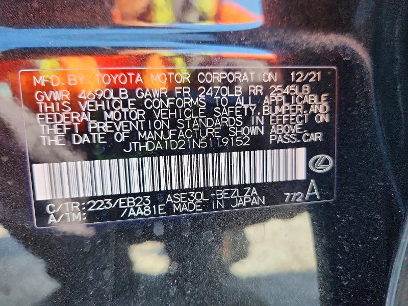 Aukcja sprzedaży 2022 Lexus Is, vin: JTHDA1D21N5119152, numer aukcji: 53913996